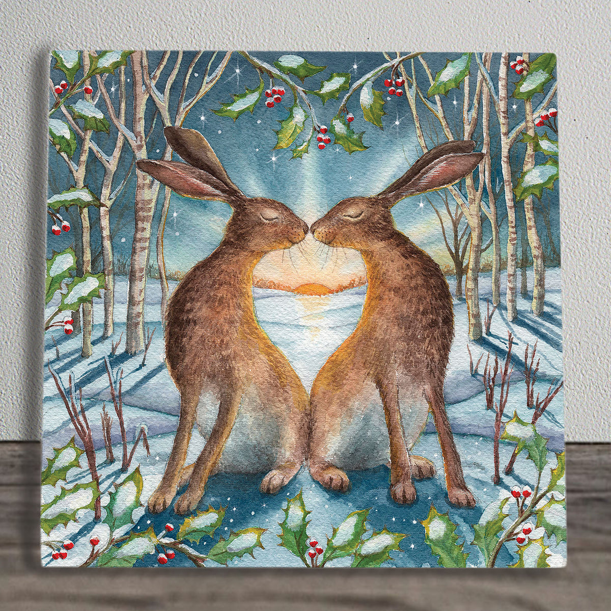 Loving The Yule Dawn Ceramic Art Tile by Wendy Andrew 20x20cm | Ready to Hang | Beautiful Winter Hare Artwork