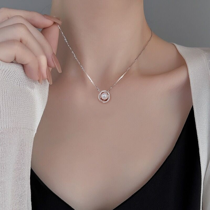 Light Luxury Temperament Special-interest Design Simple All-match S999 Pure Silver Pearl Necklace For Women