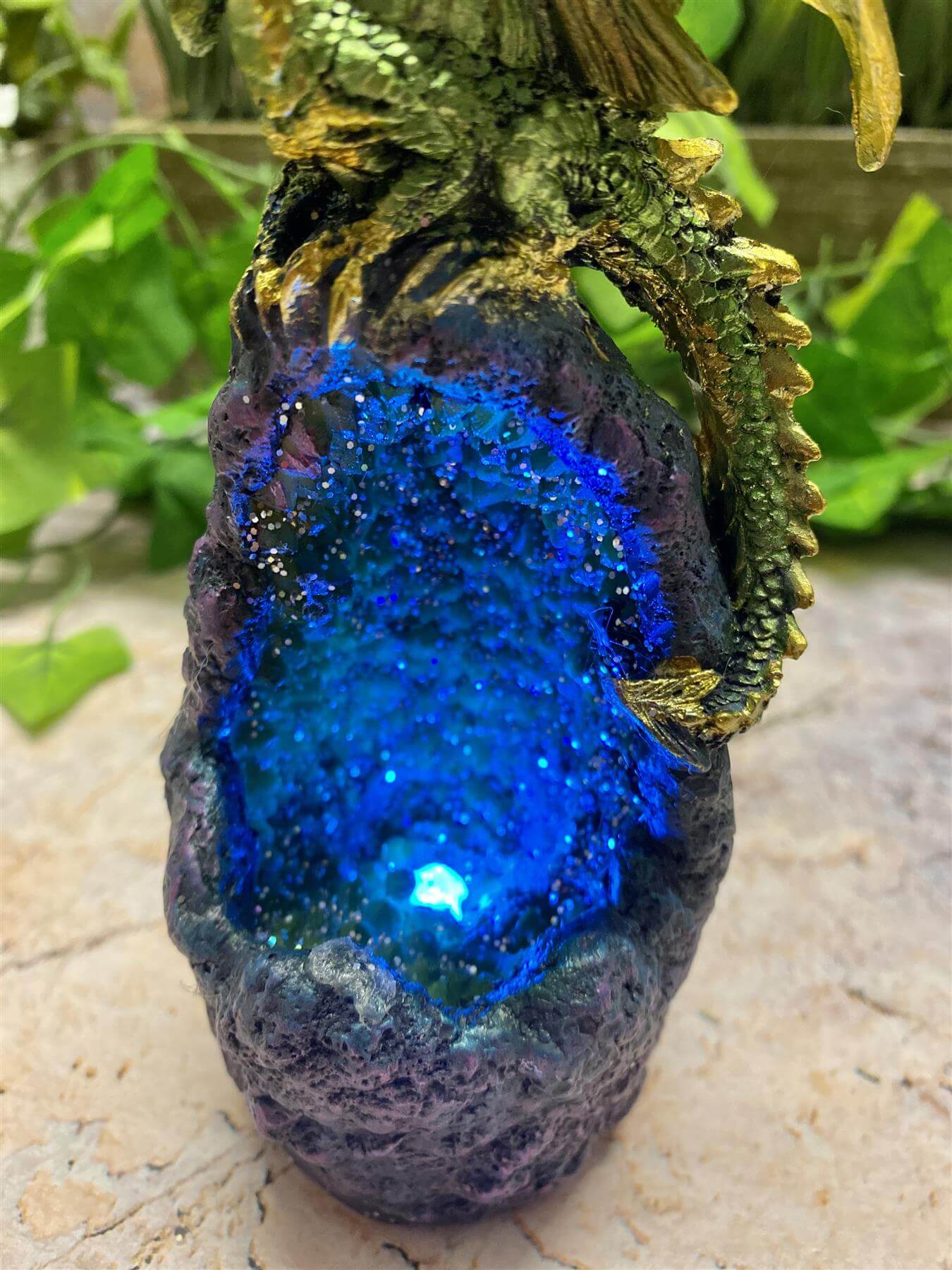 Magical Dragon on Resin Geode Sculpture with LED Light, Mythical Decor, Fantasy Dragon Statue, Enchanting Figurine with Sparkling Accents