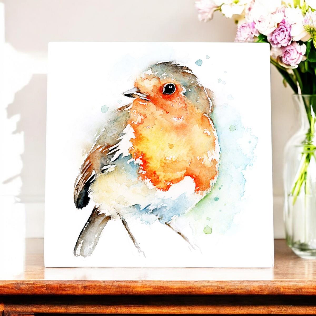 Little Robin Ceramic Art Tile by Amanda Gordon - Ready to Hang (20x20 cm)