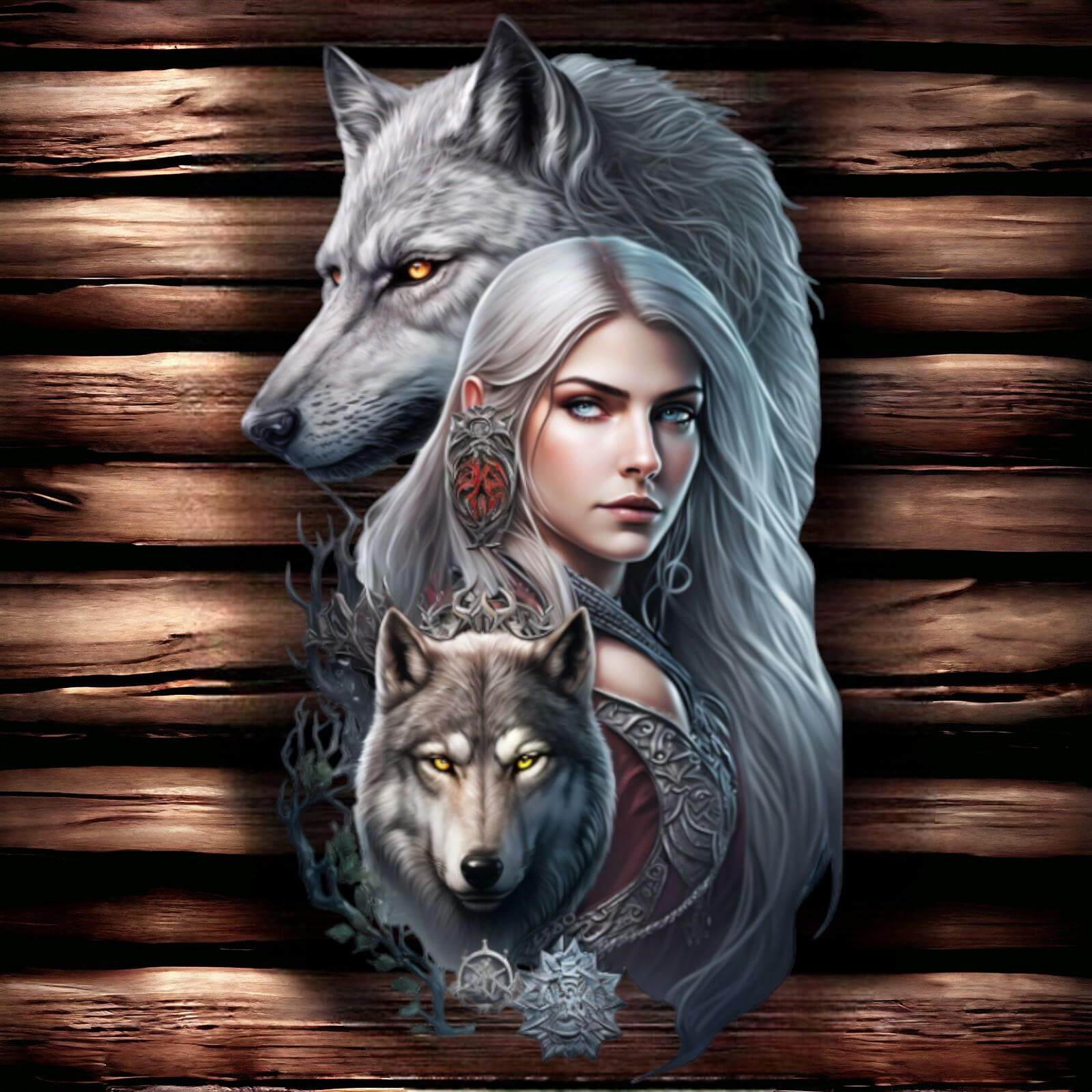 Mystic Wolf Spirit Metal Wall Sign - Enchanting She-Wolf & Warrior Art, Silver Embossed Fantasy Wall Decor-Osiris Craftworks