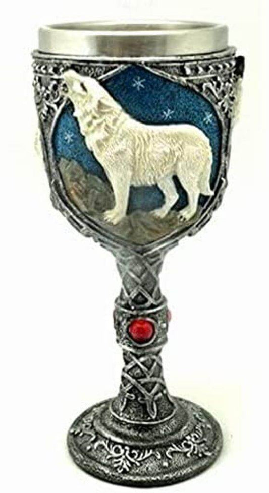 Howling Wolf Goblet Chalice Gothic Decor Full Moon Medieval Style Ornament