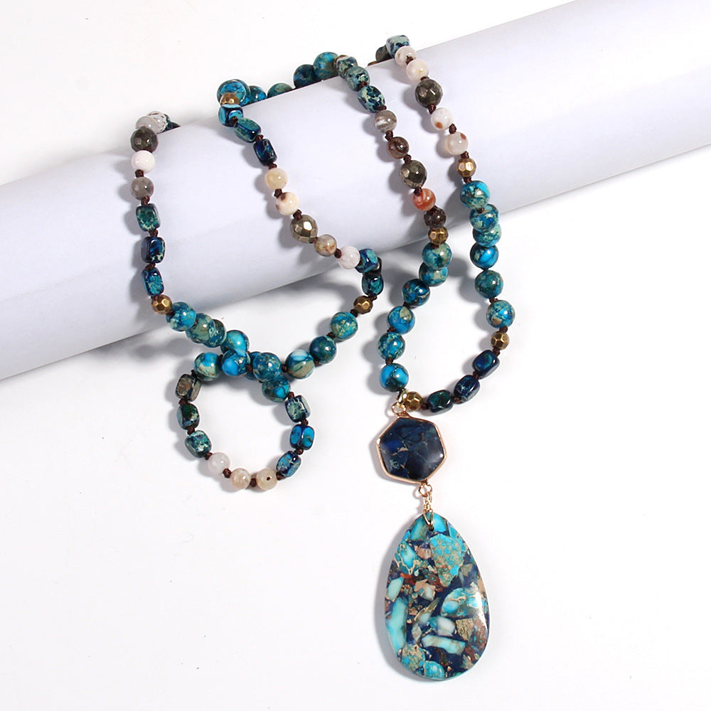 New Fashion Bohemian Style Multicolor Emperor Stone Knotted Necklace