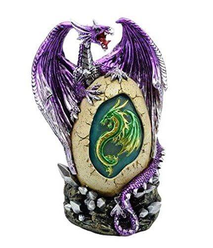 Purple Dragon Guarding Egg Figurine | 21.2cm Resin Fantasy Decor