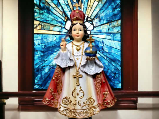 Infant of Prague Statue – Divine Child Jesus Figurine, Resin Religious Sculpture, Christian Faith Ornament, Catholic Home Decor, Sacred Art