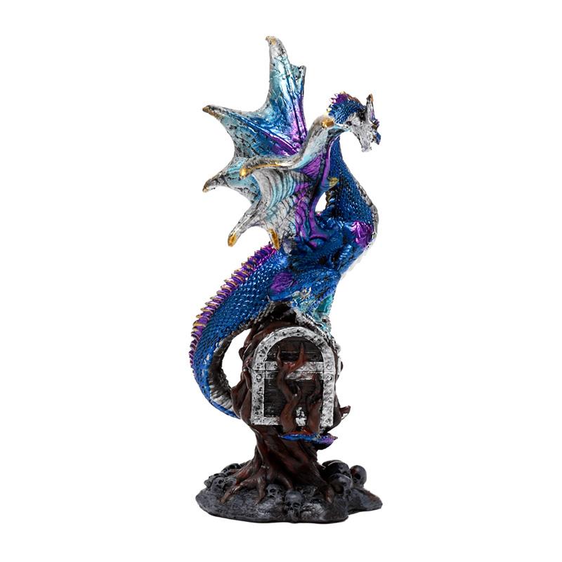 Blue Dragon Guardian Figurine - Gothic Fantasy Resin Sculpture Decor 19cm