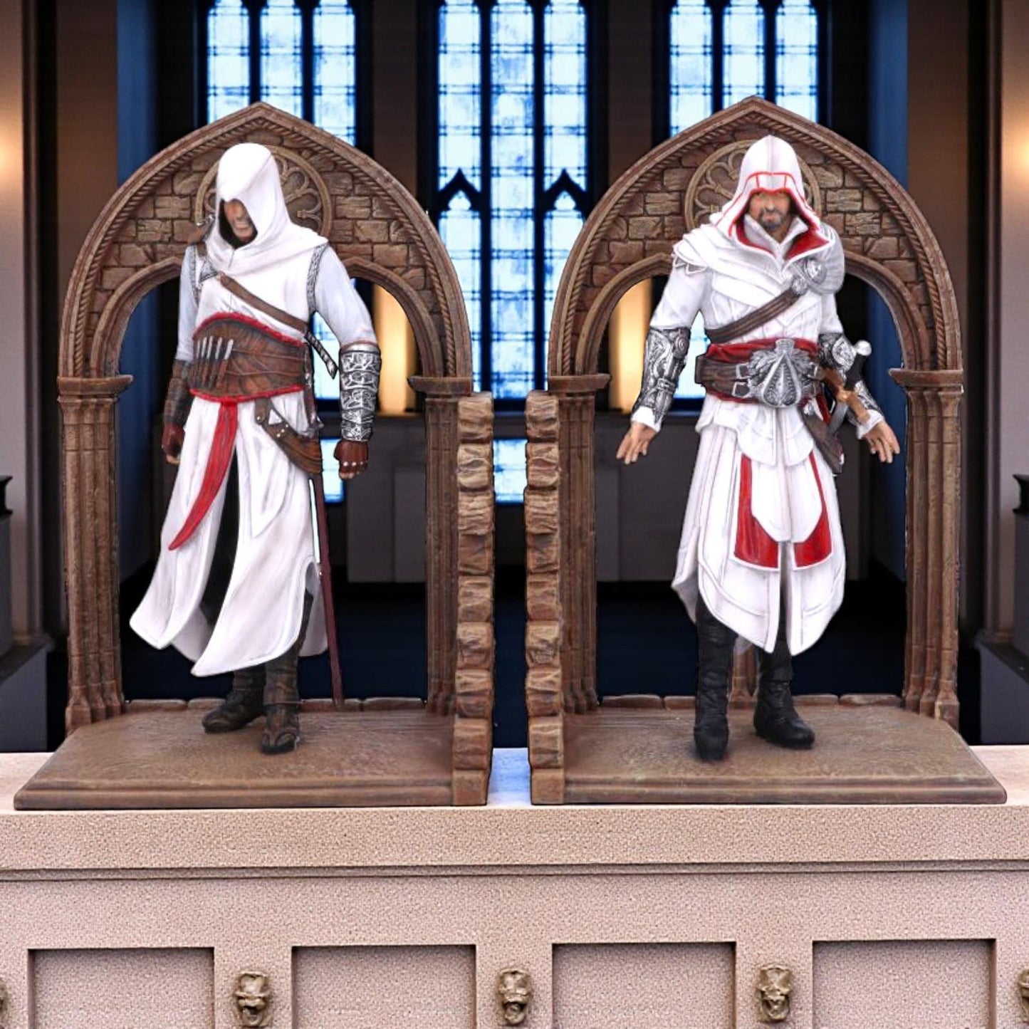Assassin’s Creed Bookends Altaïr Ezio Figures Gamer Shelf Ornament Collectible