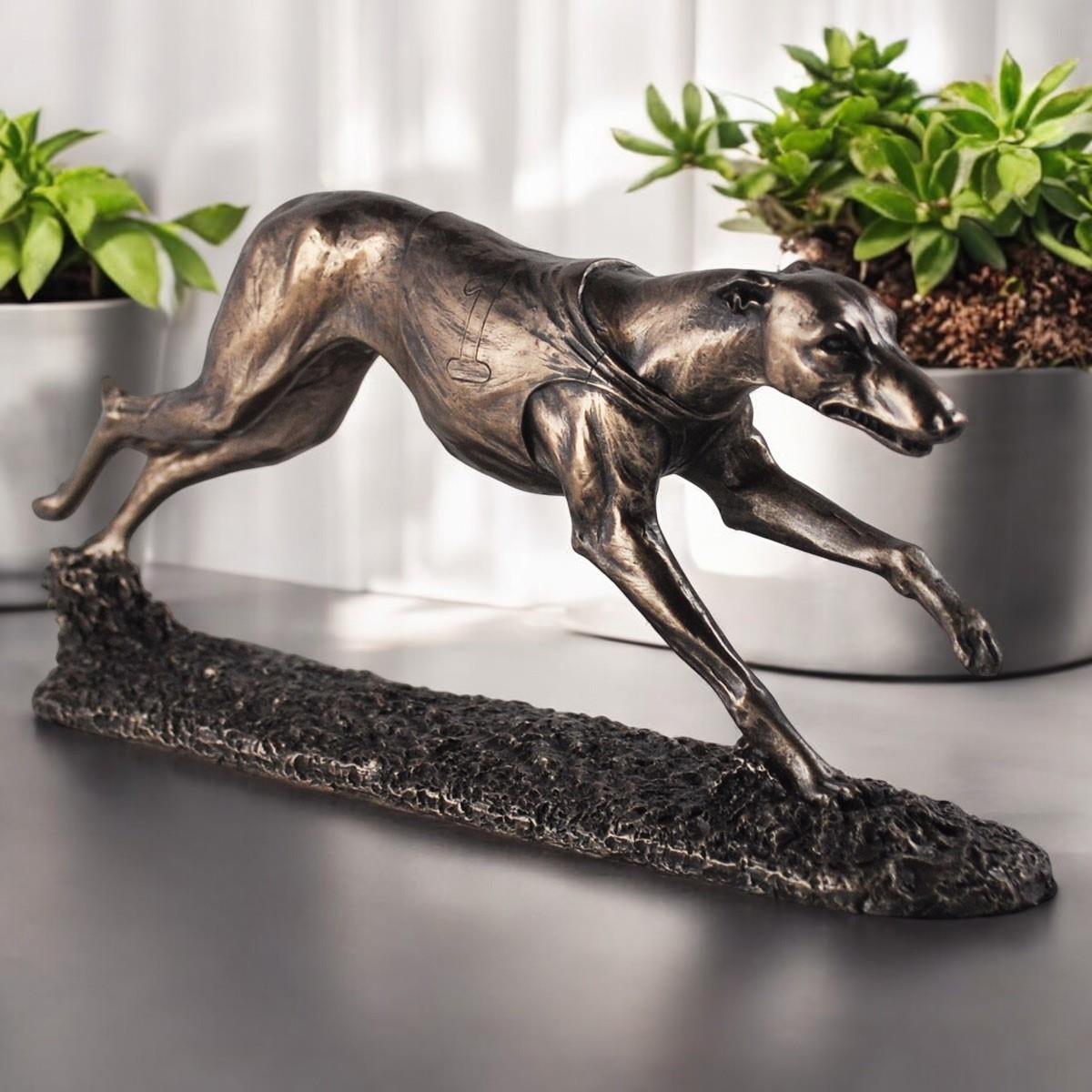 Bronze Racing Greyhound Dog Sculpture - Detailed 20cm Resin Figure with Bronze Finish