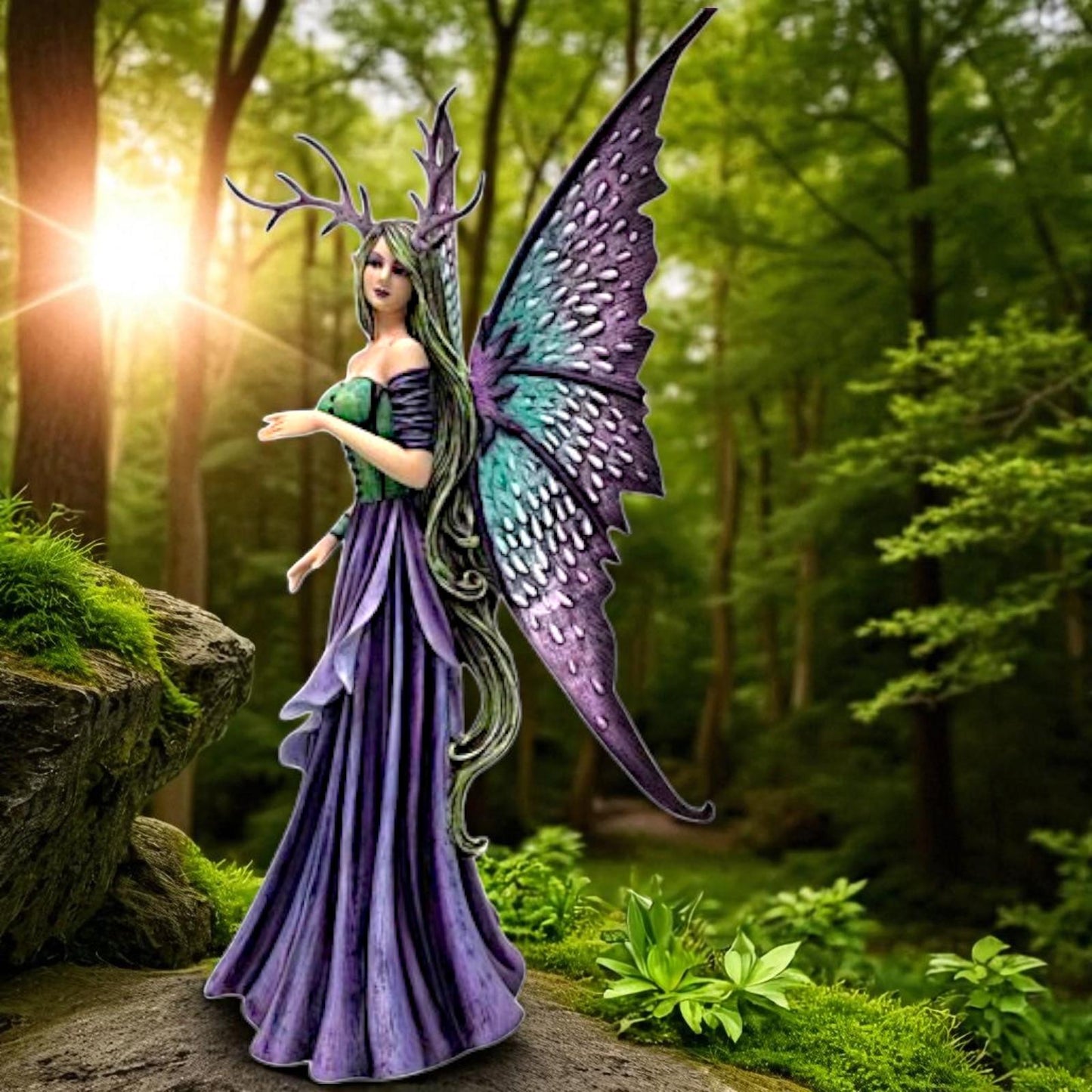 Large Spring Fairy with Antlers Sculpture Statue Amy Brown Figure Ornament Pagan