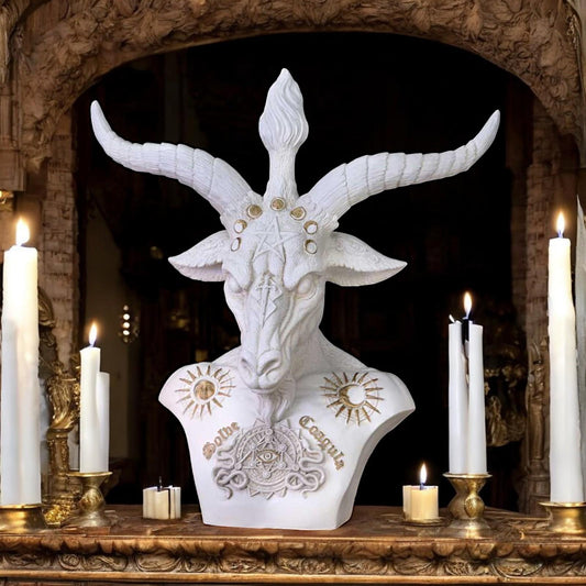 Gothic White Baphomet Bust 33.5cm - Occult Polyresin Figurine Hand-Painted Collectible