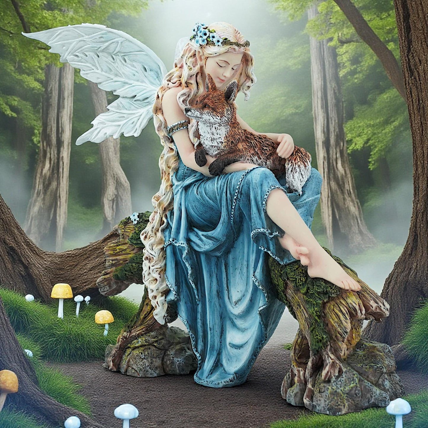 Woodland Fairy Figurine with Fox Fantasy Mythical Resin Statue Home Decor