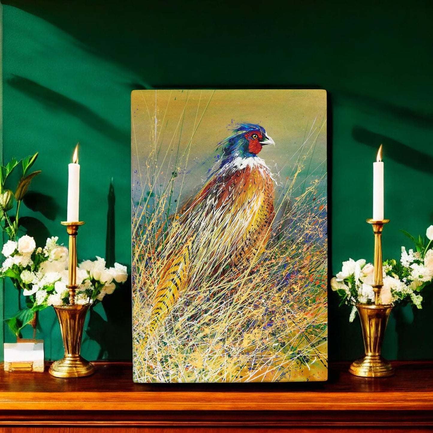 THE PHEASANT EMERGES Ceramic Art Tile by D. Finney 30x20cm - Stunning Wildlife Decor