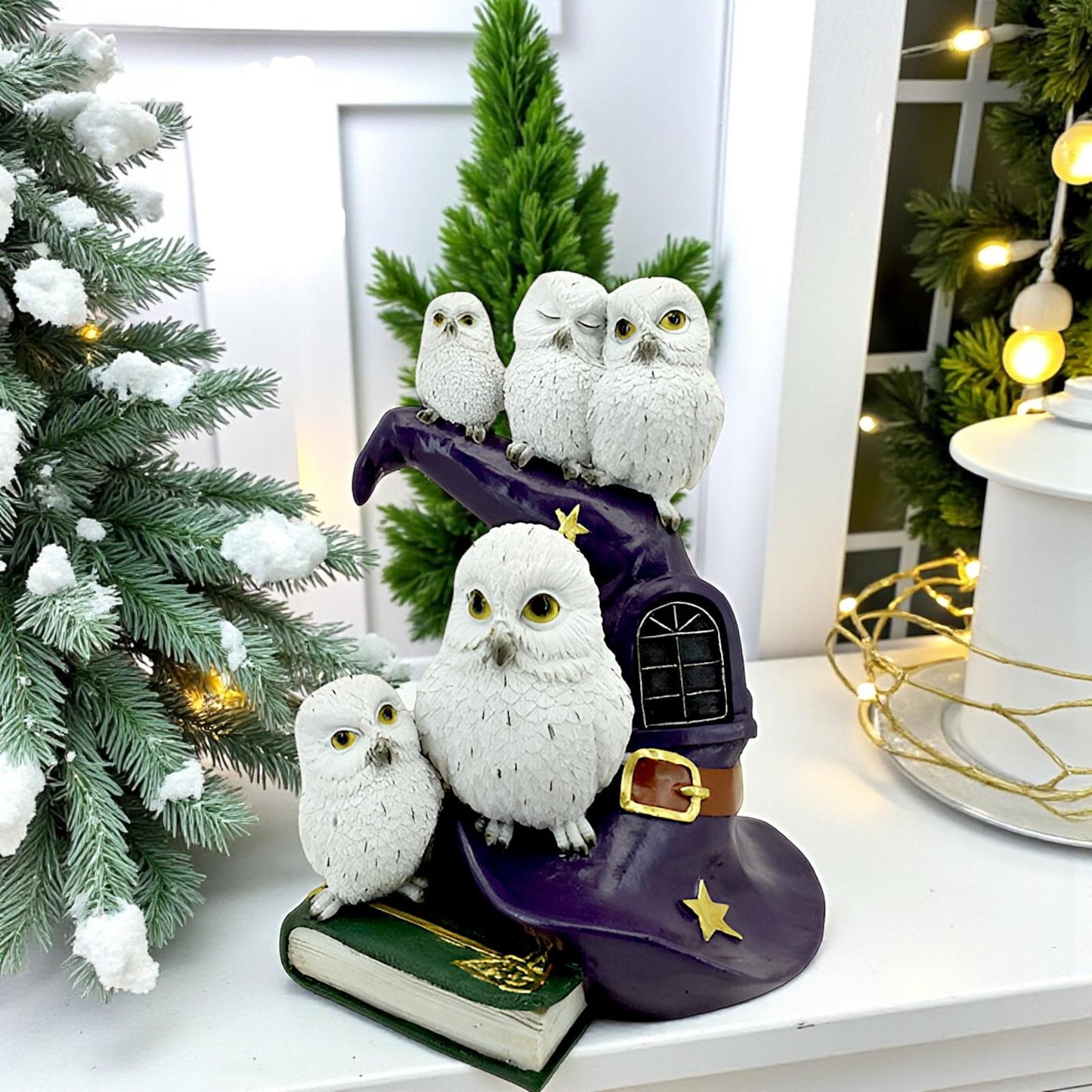 Enchanting LED Owl Figurine Witch Hat Lamp Ornament Mystical Room Decor