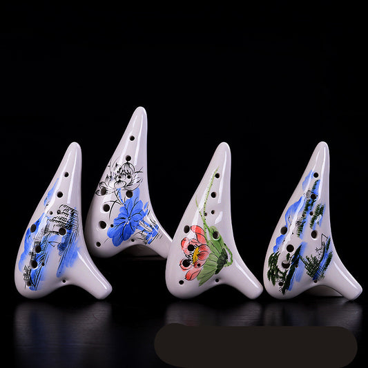 12-Hole Ceramic Ocarina - Hand-Painted Wind Instrument with Floral Design, Perfect for Beginners and Music Enthusiasts, Unique Decorative Musical Gift