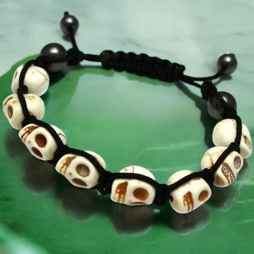 Celtic Beads White Rock Punk Skull Gothic Bracelet Unisex Adjustable Handmade