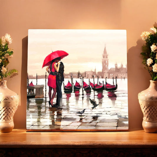 Meet Me in Venice 1 Ceramic Art Tile - MacNeil Studios 20x20 cm - Wall Art Decor Romantic Venice Scene Ready to Hang-Osiris Craftworks