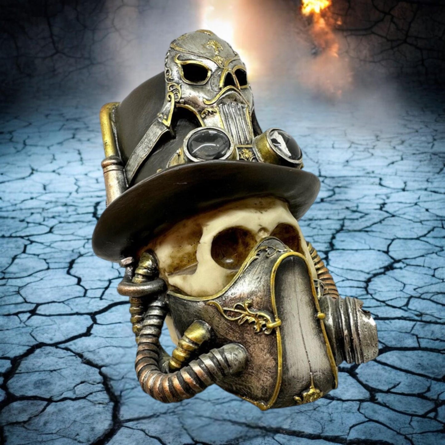 Steampunk Skull with Gas Mask Gothic Figurine Ornament Fantasy Apocalypse Statue