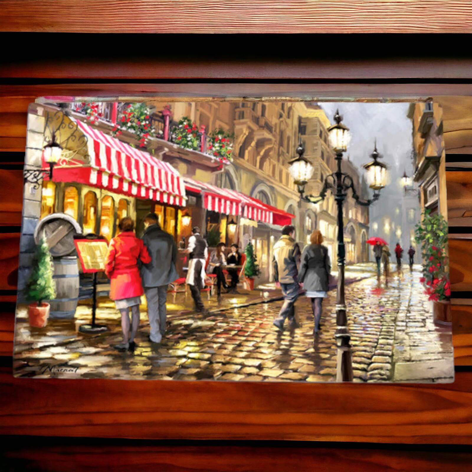 Macneil Studios EVENING CAFE Ceramic Wall Art Tile 30x20cm | Cityscape Painting Decor-Osiris Craftworks