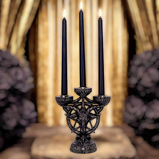 Baphomet's Radiance Candelabra 46cm with LED Candles | Gothic Occult Home Decor Nemesis Now Design