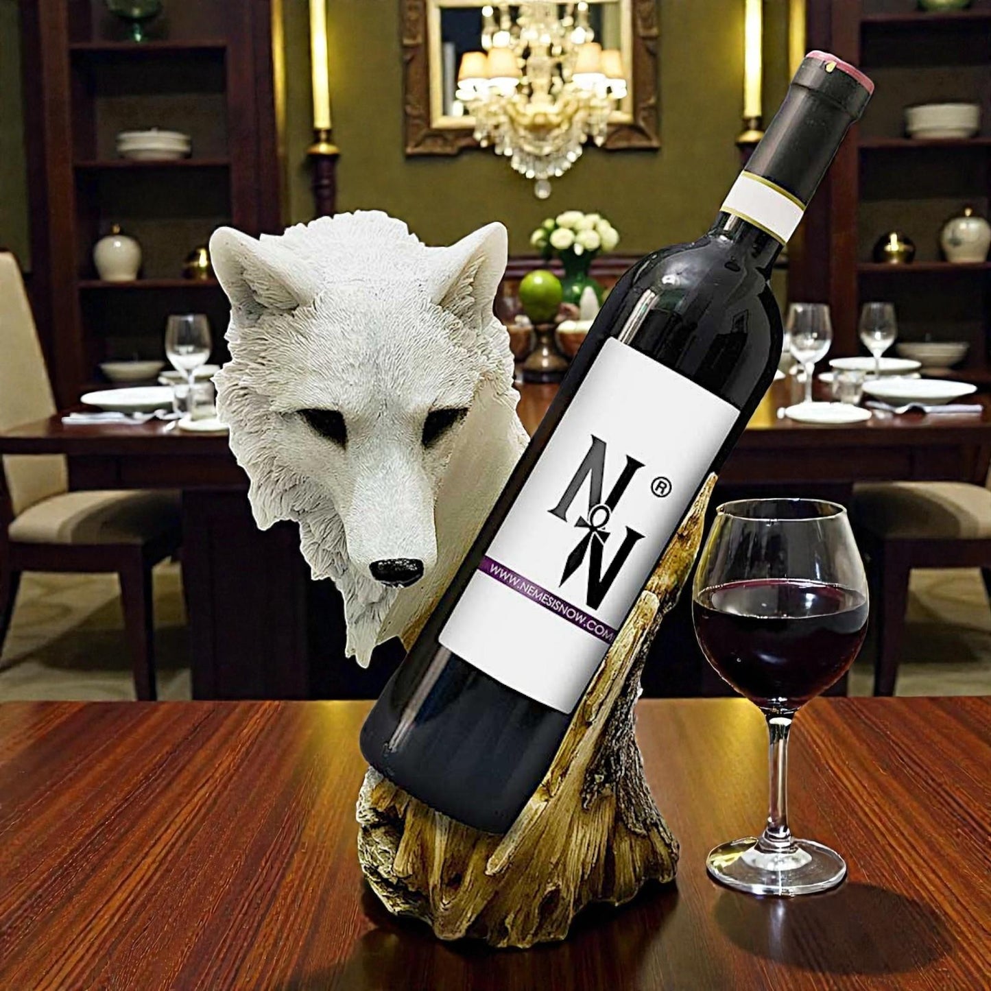 Wolf Head Wine Holder Fantasy Gothic Home Decor Animal Sculpture Wine Rack