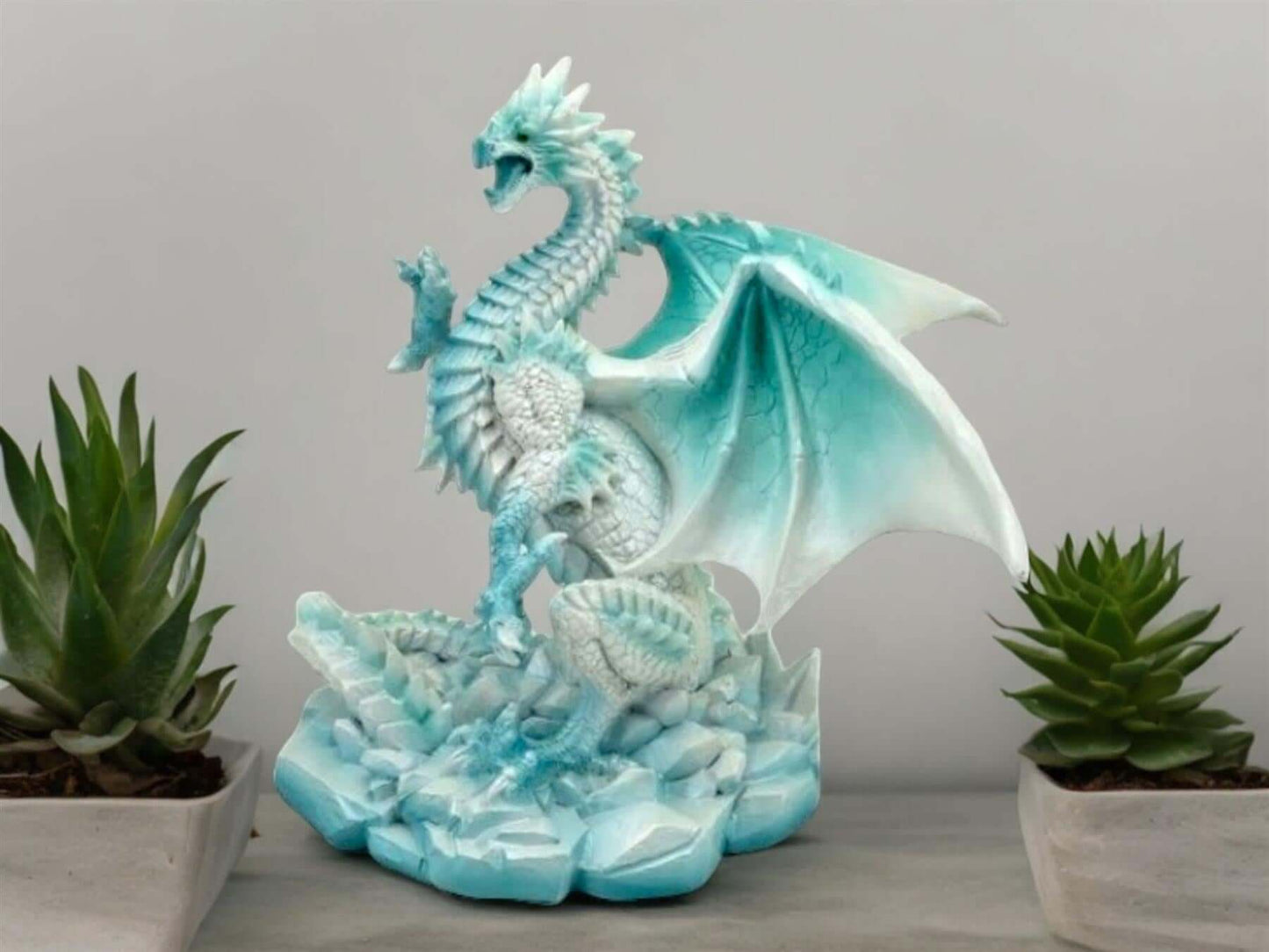 Majestic Ice Dragon Statue - Fantasy Decor - Resin Art Sculpture - Mythical Figurine