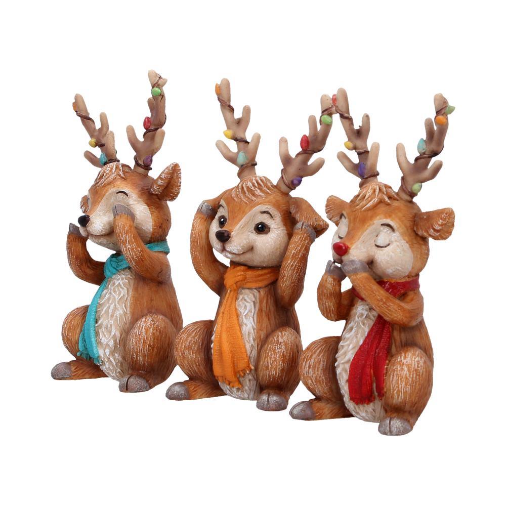 Christmas Reindeer Ornaments Set 3 See Hear Speak No Evil Festive Figures Gifts
