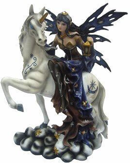 Blue Winter Fairy Riding Unicorn Display Figurine Statue Ornament