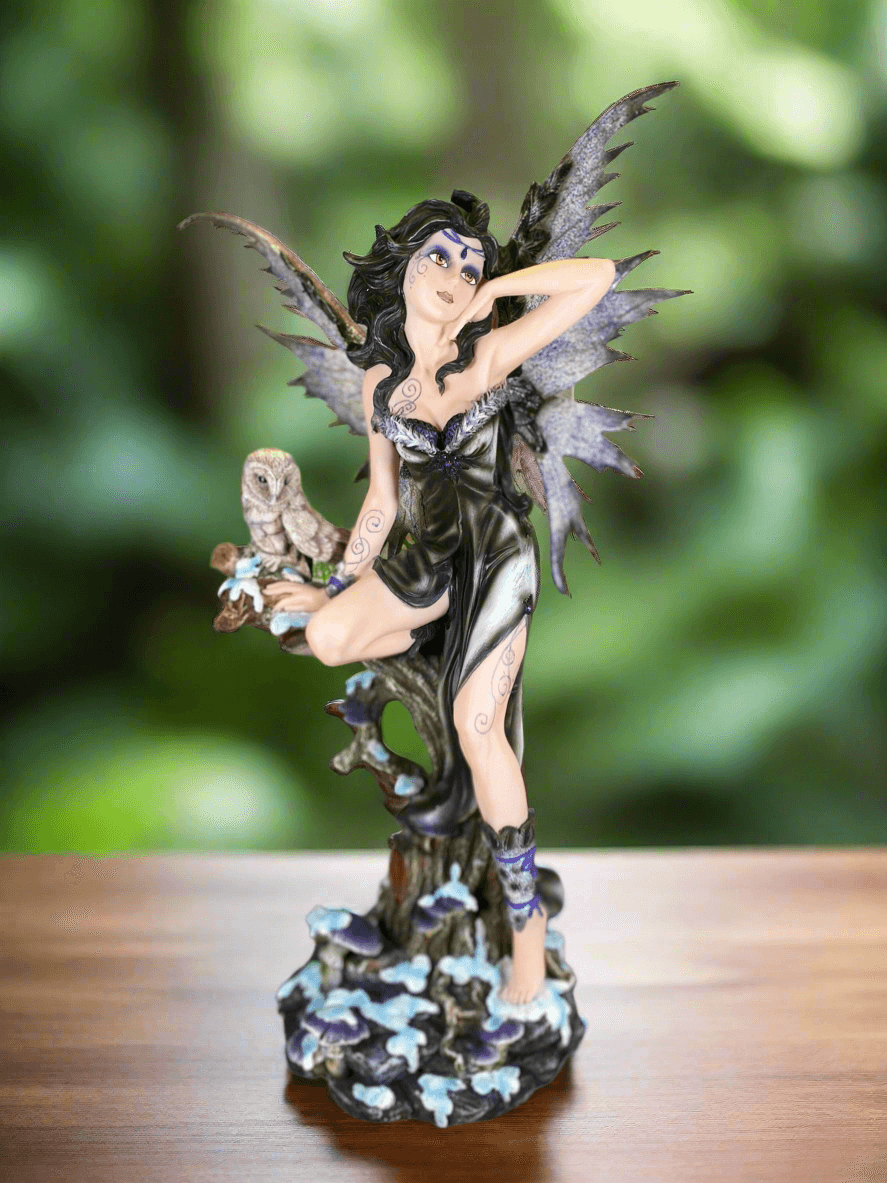 Large Fairy and Owl Companion Sculpture Statue Mythical Creatures Resin Figure Hand Made from Quality Designer Resin