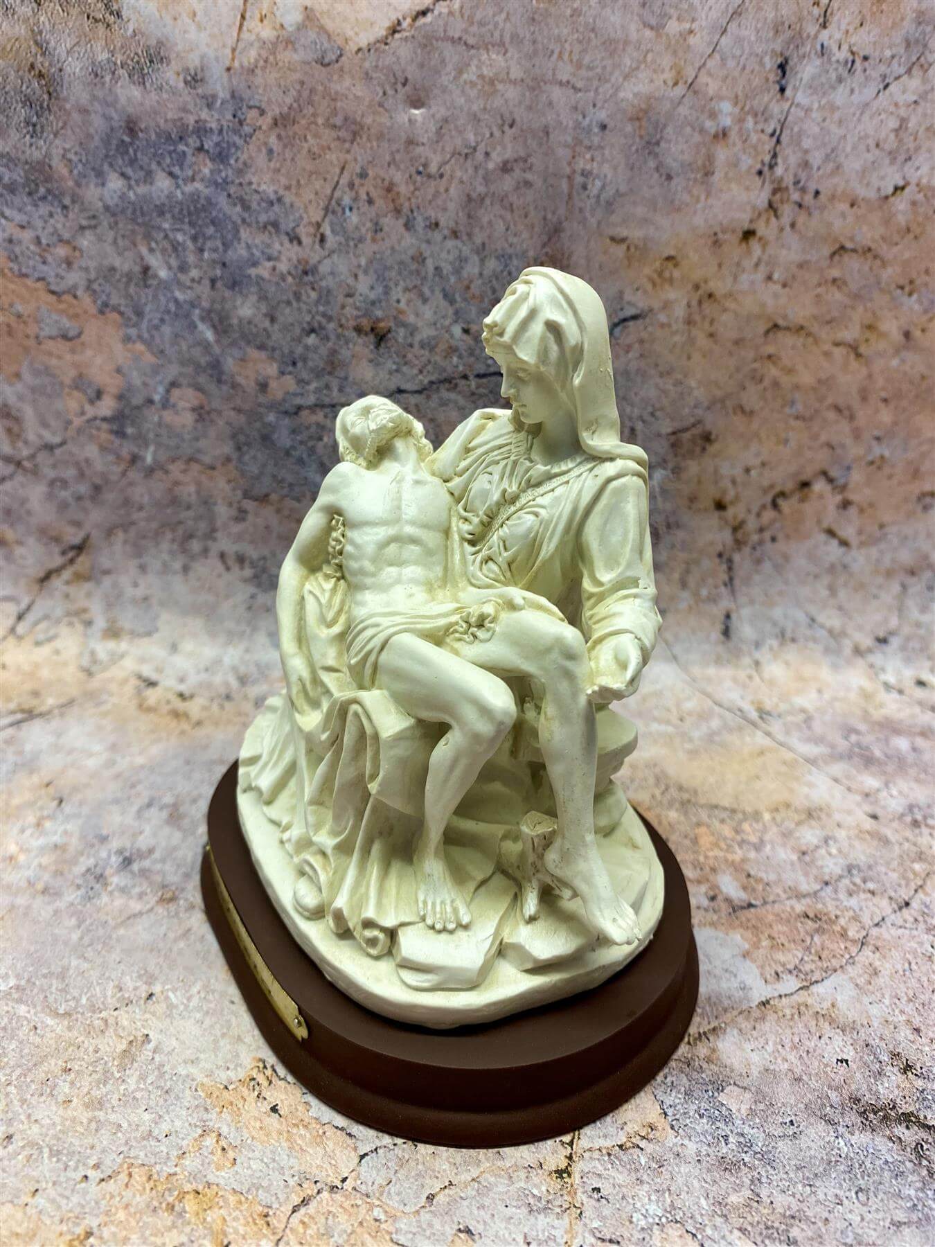 La Pieta Statue with Wood Stand - Michelangelo Masterpiece Resin Replica, Religious Home Decor, Iconic Christian Sculpture, Spiritual Art