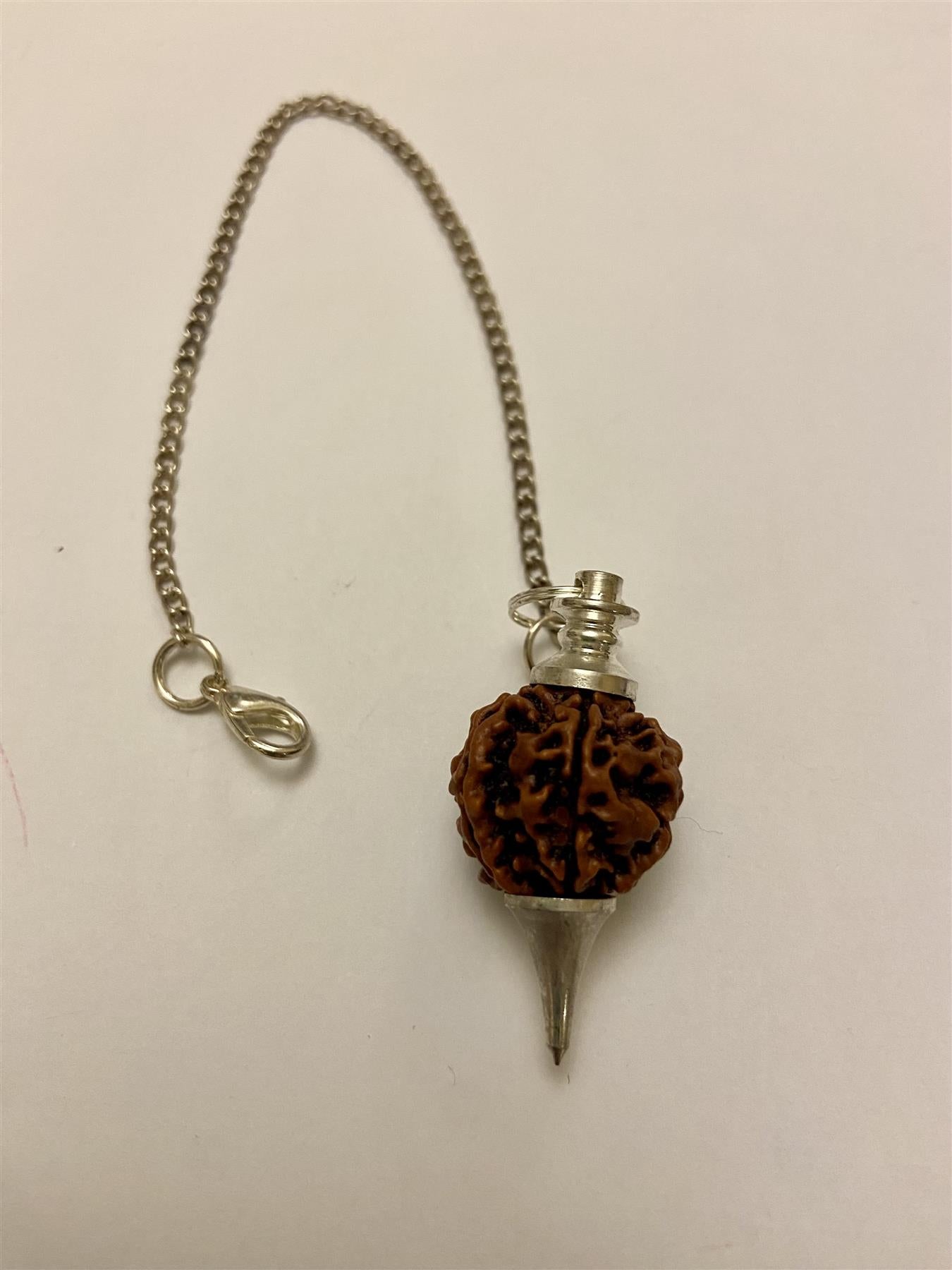 Rudraksha Dowsing Pendulum with Clasps - Natural Energy Healing Tool, 22cm Chain Length