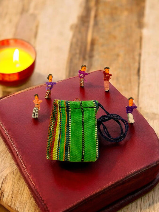 Traditional Guatemalan Worry Dolls with Pouch - Authentic Handmade Miniature Doll Set 2.5cm