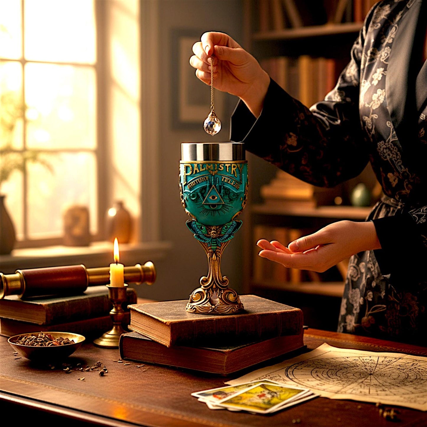 All Seeing Eye Palmistry Chalice Fortune Teller Gothic Altar Goblet Occult  Decor