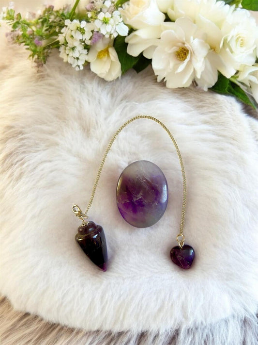Amethyst Dowsing Pendulum – Crystal Healing Tool with Heart Charm