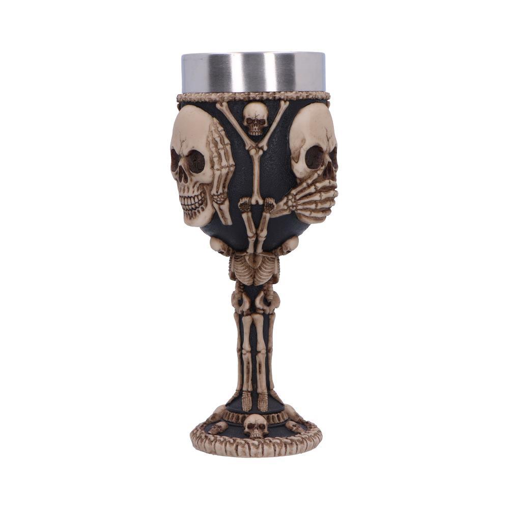 3 Wise Skeleton Goblet Gothic Skull See No Evil Chalice Halloween Decor Drinkware