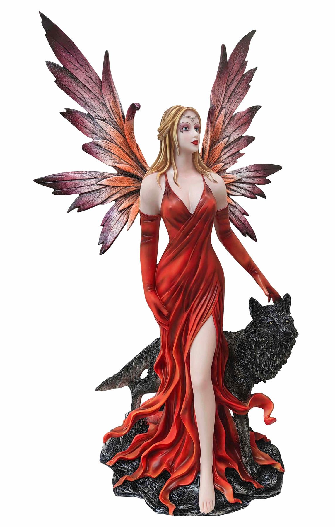 Fantasy Gothic Fairy with Wolf Figurine Wiccan Statue Mythical Collectible Sculpture