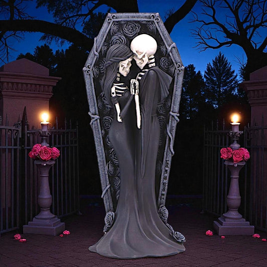 Fantasy Skeleton Couple Figurine Macabre Romantic Gothic Coffin Embrace Statue