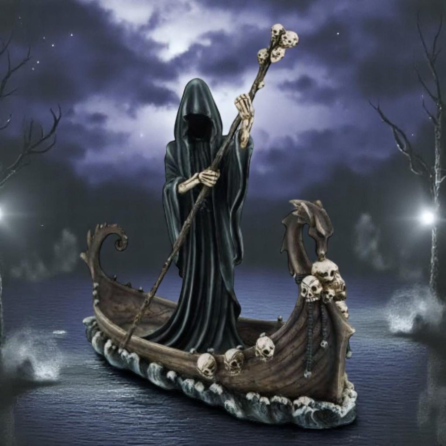 Reaper Ferryman Resin Statue Dark Fantasy Figurine Skull Decor Gothic Home Ornament