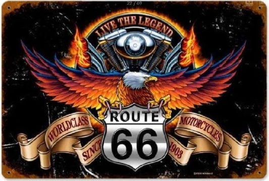 Vintage Metal Route 66 Motorbike Logo Sign Man Cave Wall Plaque Motorcycle