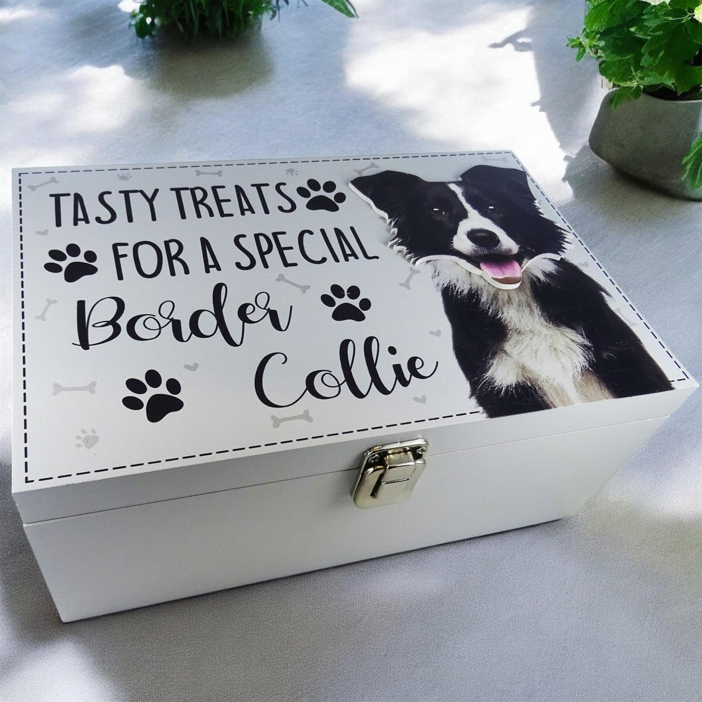 Wooden Treat Box for Border Collie – Pet Gift, Dog Lover’s Box for Treats