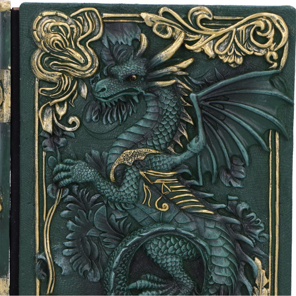 Fantasy Dragon Grimoire Gothic Spell Book Journal with Green Sculpted Cover