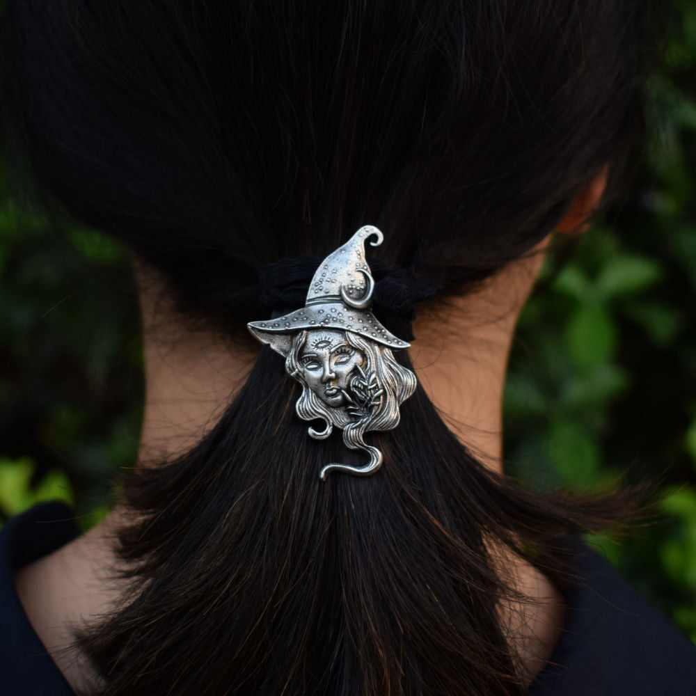 Vintage Long Hair Witch Necklace Sun Moon Witch Pendant