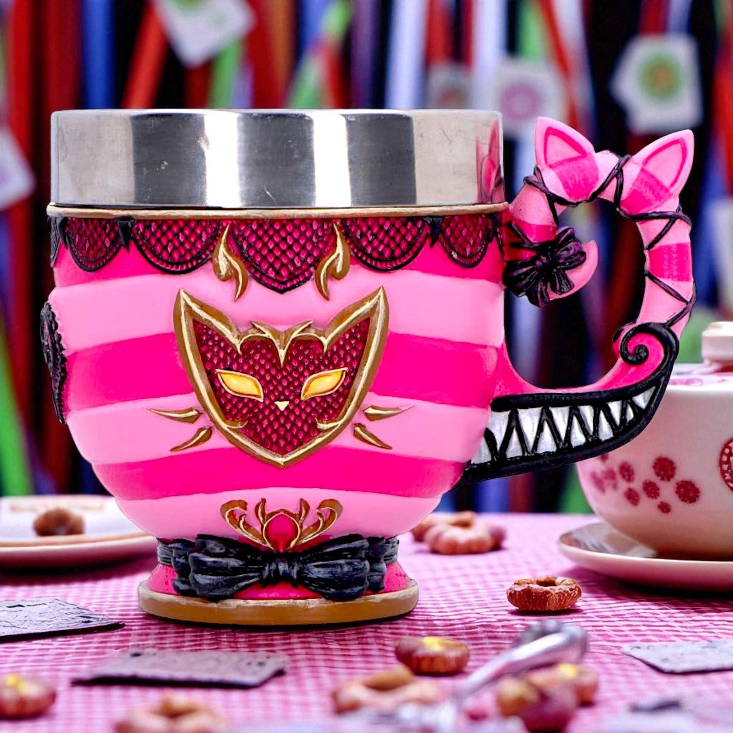 Alice in Wonderland Cheshire Cat Cup Pinkys Up Mug Fantasy Drinkware Stainless Steel Liner