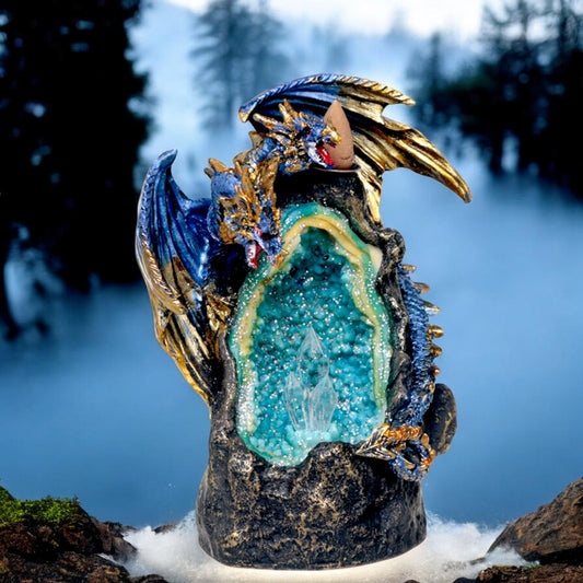 Blue Dragon LED Backflow Incense Burner - Crystal Cave Fantasy Ornament for Home