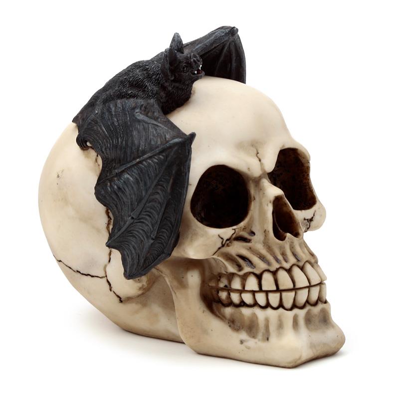 Gothic Skull and Bat Figurine Halloween Decor Dark Fantasy Occult Ornament