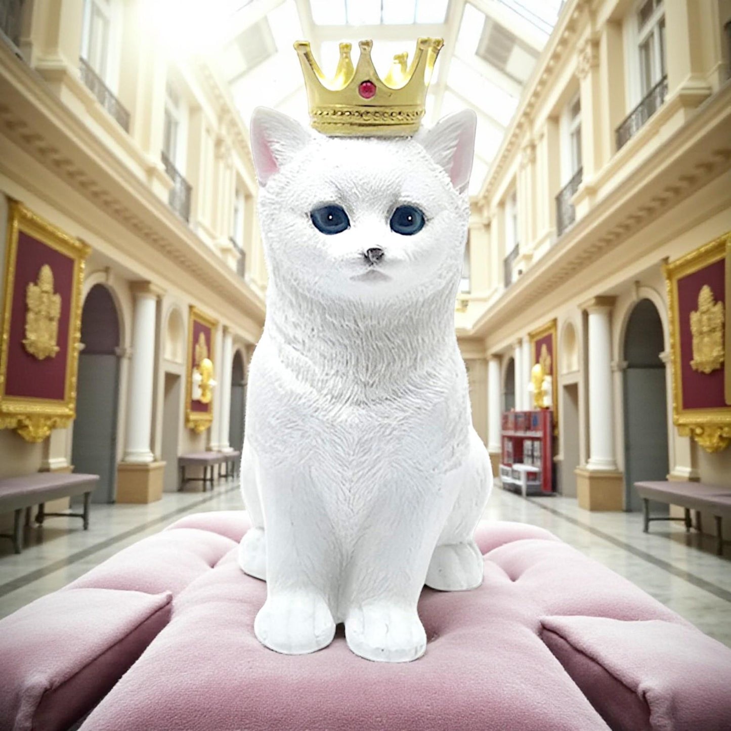 Majestic Royal Cat Figurine Regal White Feline Ornament Animal Sculpture  Decor