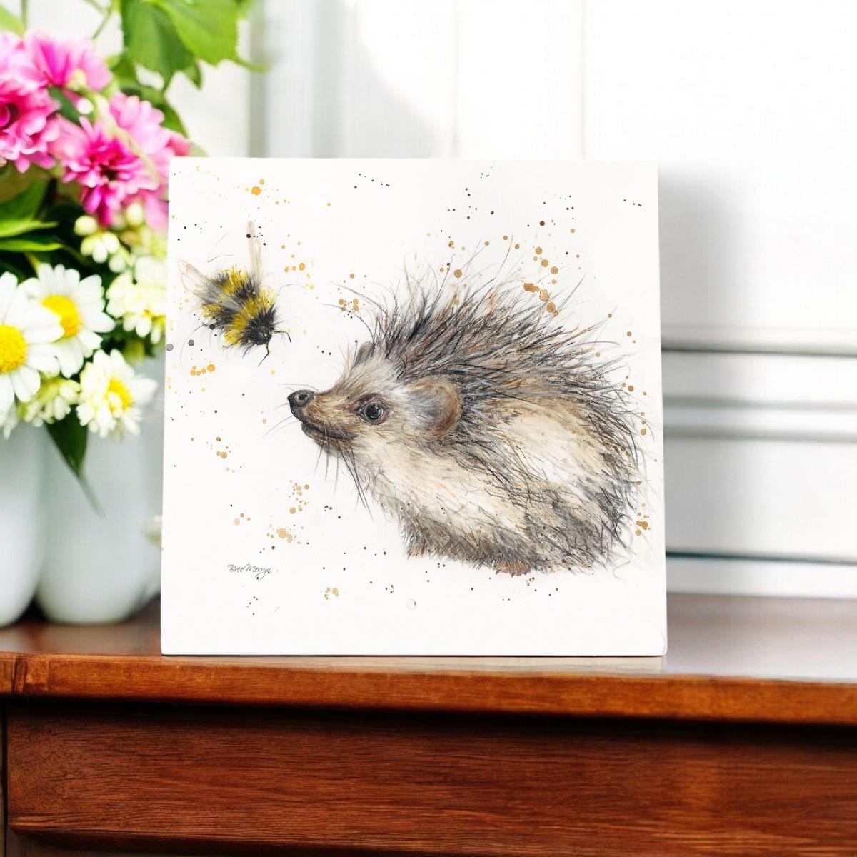 BRACKEN AND BUMBLE Ceramic Art Tile by Bree Merryn 20 x 20 cm - Ready to Hang Wall Art - Cute Hedgehog Decor - Wildlife Nature Gift Idea - Boxed