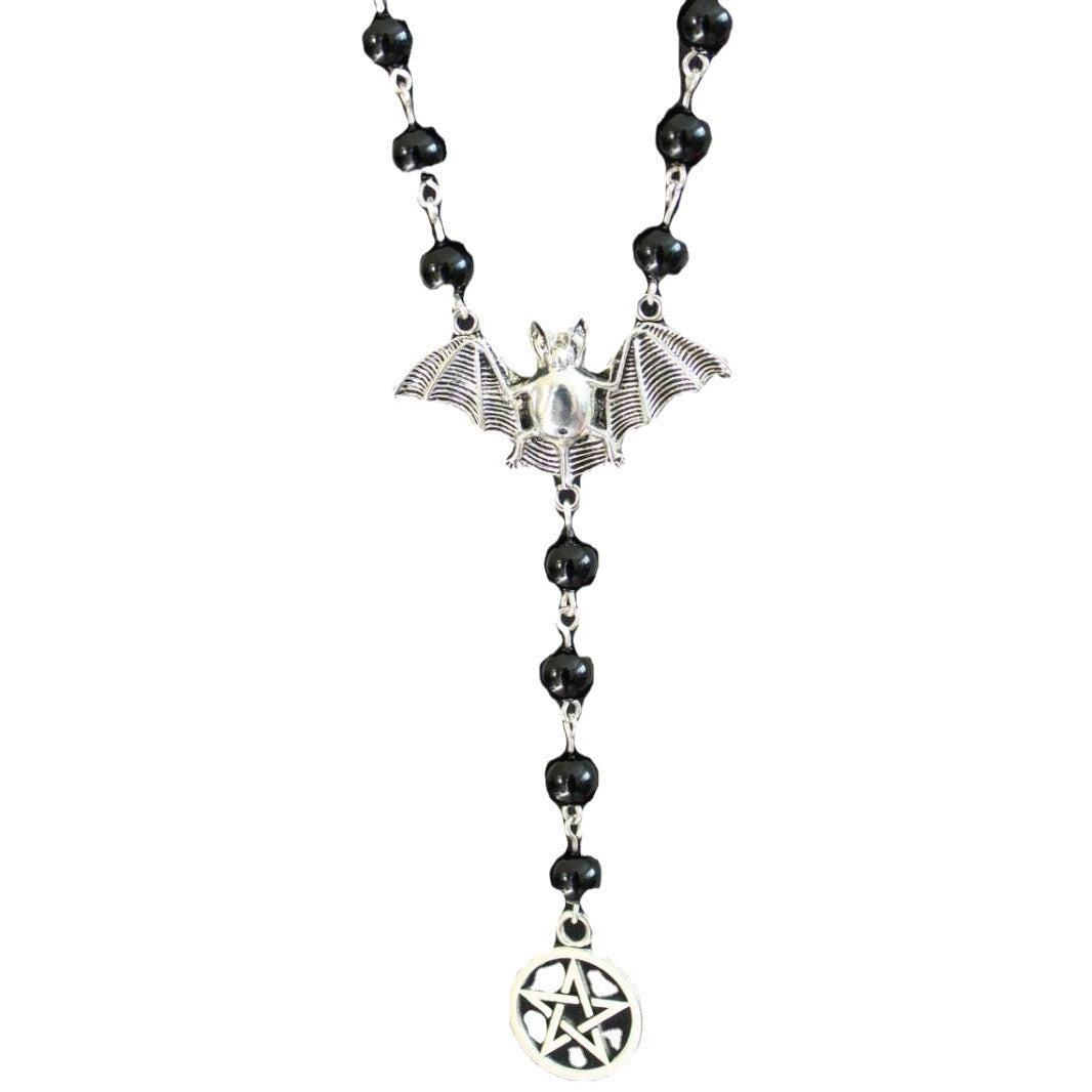 Gothic Silver Bat Pagan Pentagram Pendant Necklace