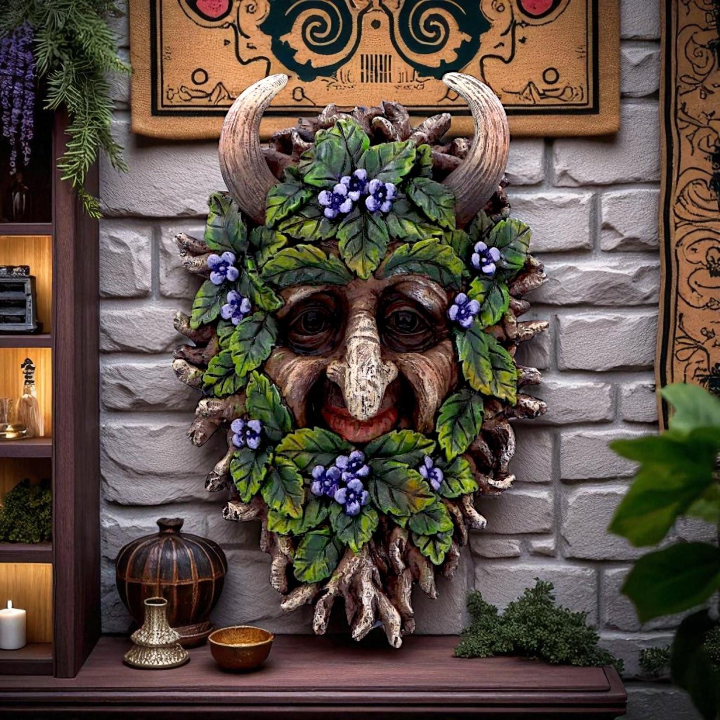 Mystical Tree Spirit Plaque Nature Woodland Horned Tree Spirit Pagan Wall Art