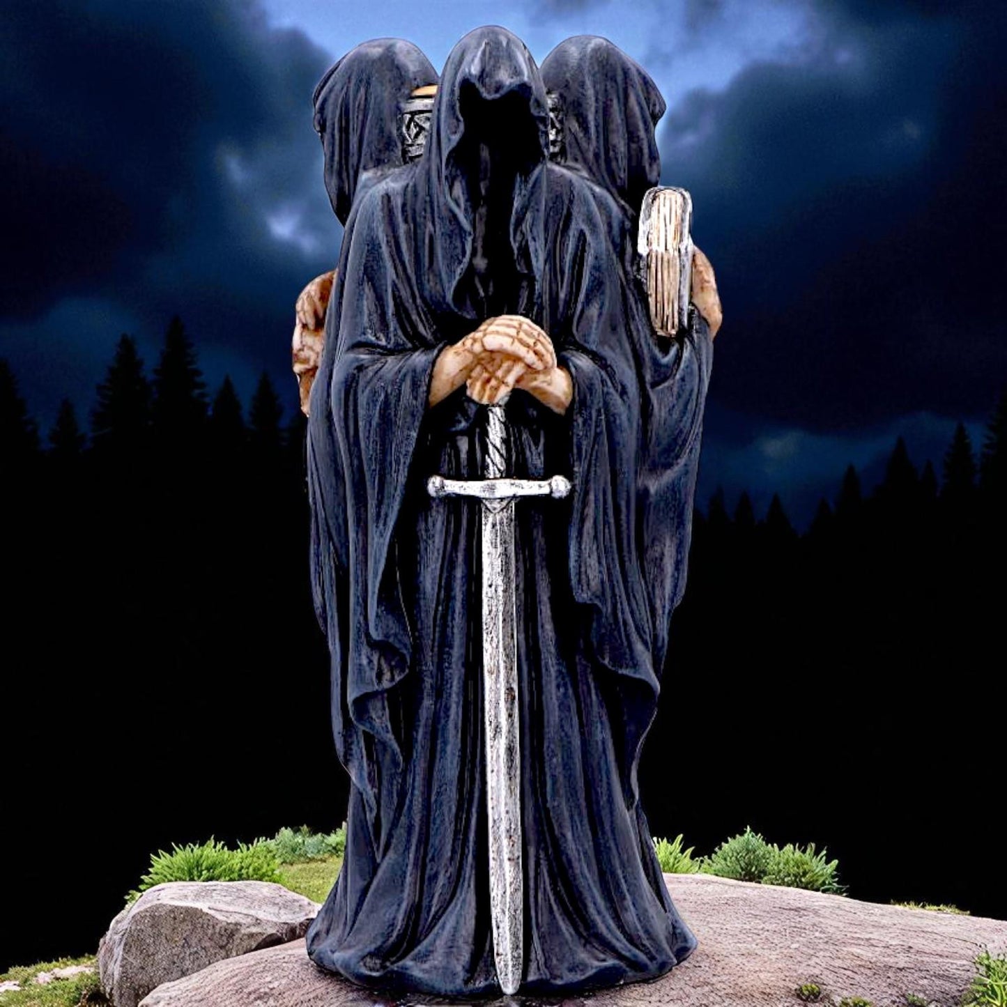 Dark Mystic Candle Holder Gothic Hooded Figures Ornament Fantasy Skull Sword