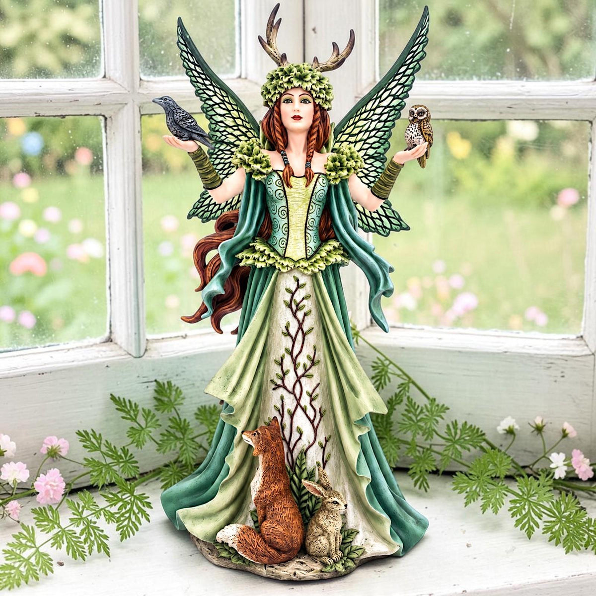 Enchanted Forest Guardian Fairy Statue Woodland Animals Fantasy Figurine 46cm